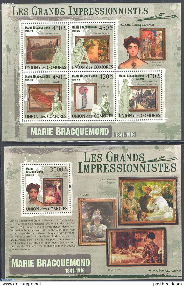 Comoros 2009 Marie Bracquemond 2 S/s, Mint NH, Art - Modern Art (1850-present) - Paintings - Komoren (1975-...)