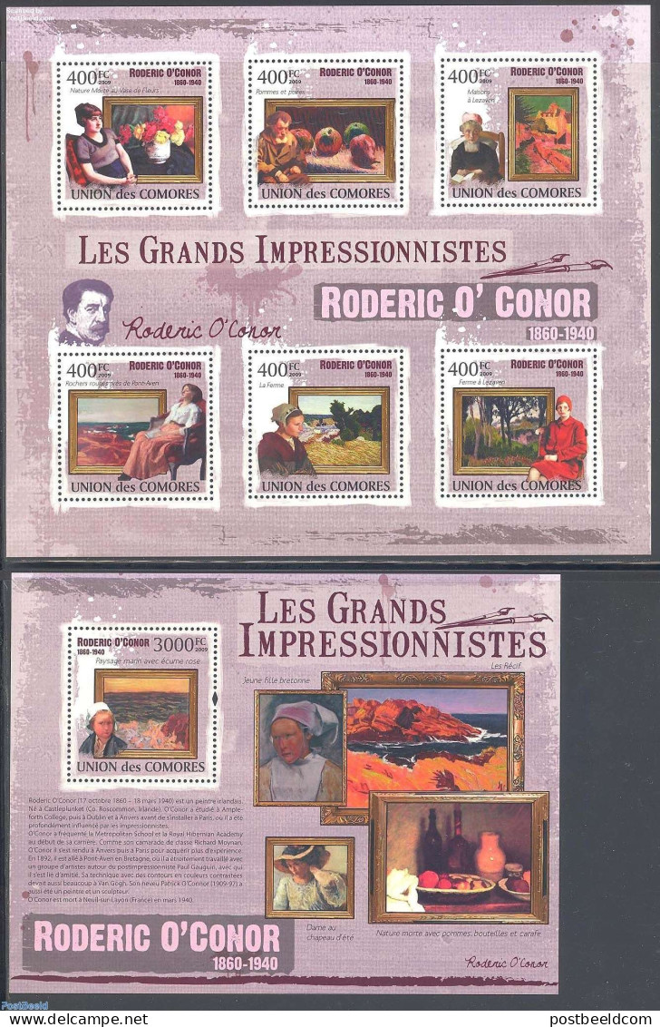 Comoros 2009 Roderic OConor 2 S/s, Mint NH, Art - Modern Art (1850-present) - Paintings - Comoren (1975-...)