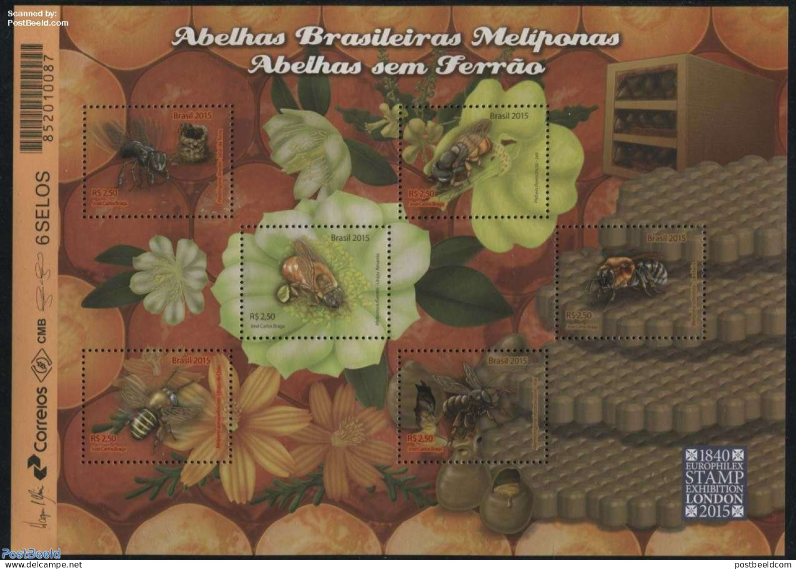 Brazil 2015 Bees S/s, Scented, Mint NH, Health - Nature - Various - Food & Drink - Bees - Flowers & Plants - Insects -.. - Unused Stamps