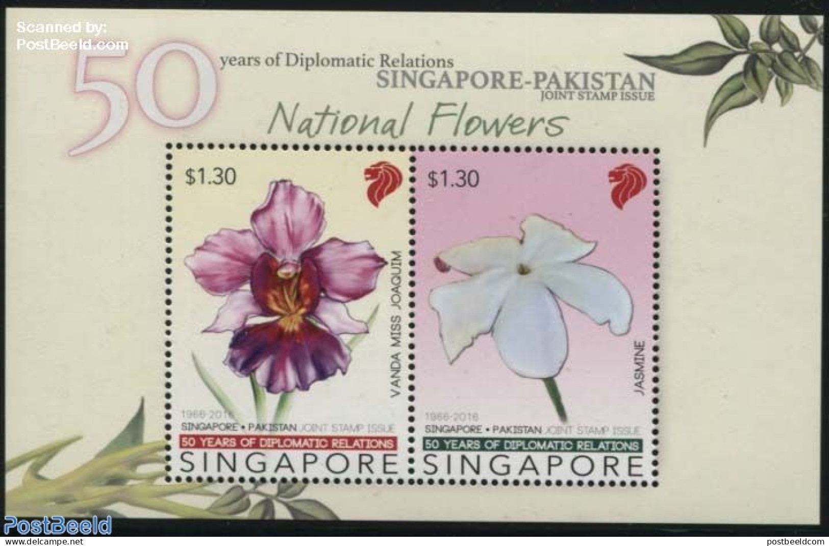 Singapore 2016 Flowers S/s, Joint Issue Pakistan, Mint NH, Nature - Various - Flowers & Plants - Joint Issues - Gemeinschaftsausgaben