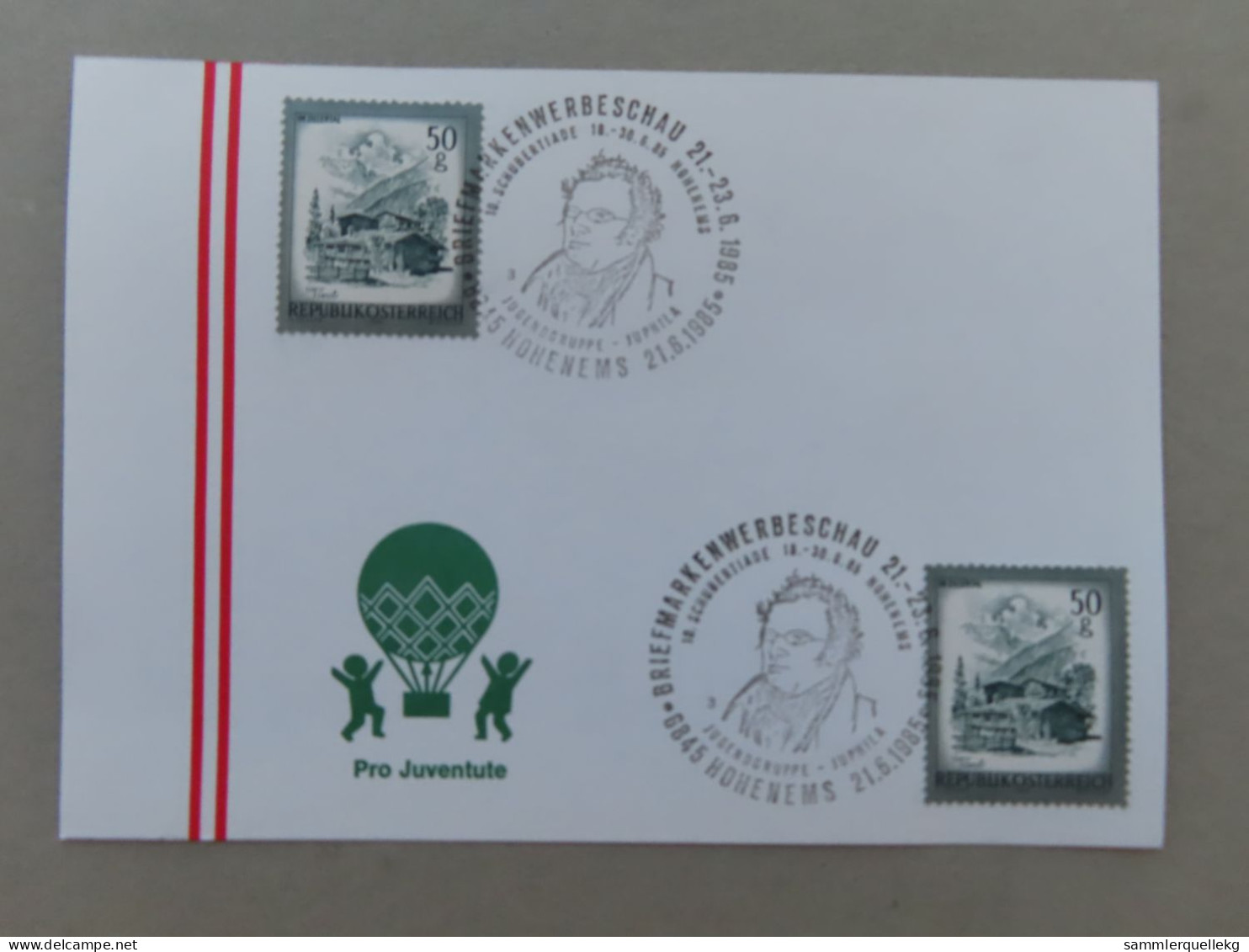 Österreich Pro Juventute - Mit Sonderstempel 21. 6. 1985 Hohenems, 10. Schuberttiade In Hohenems (Nr.1073) - Sonstige & Ohne Zuordnung