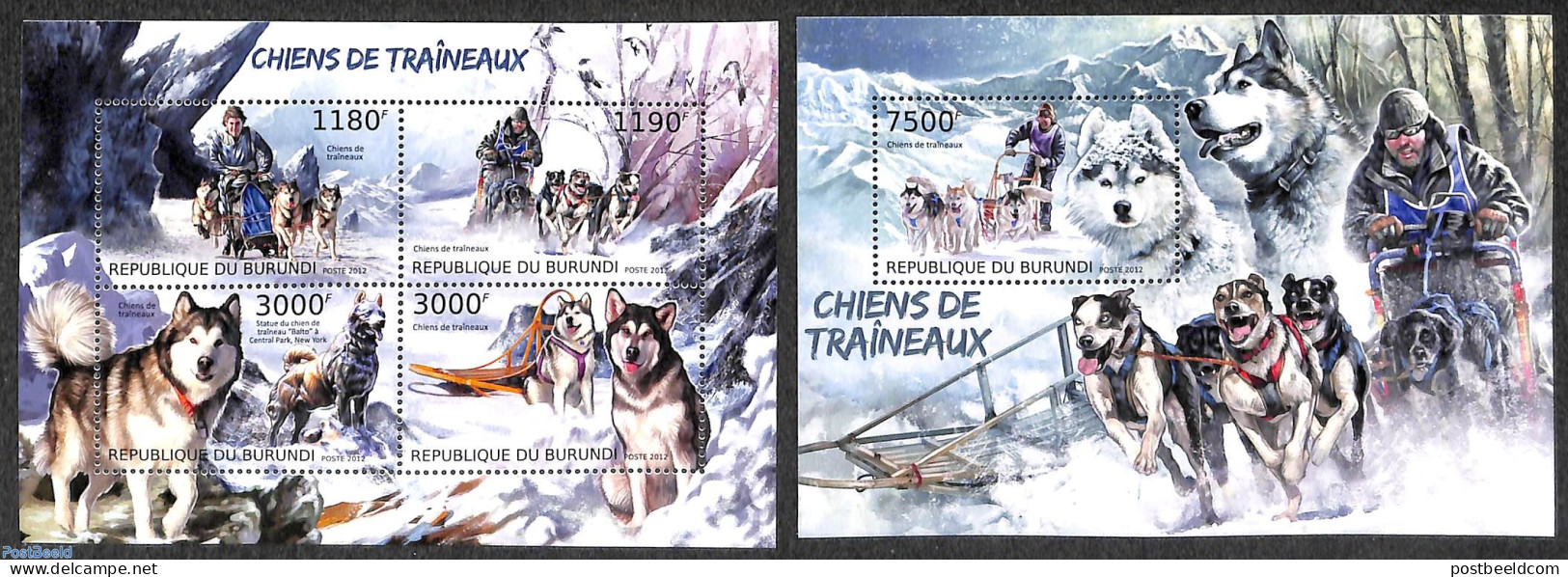 Burundi 2012 Sledge Dogs 2 S/s, Mint NH, Nature - Dogs - Other & Unclassified