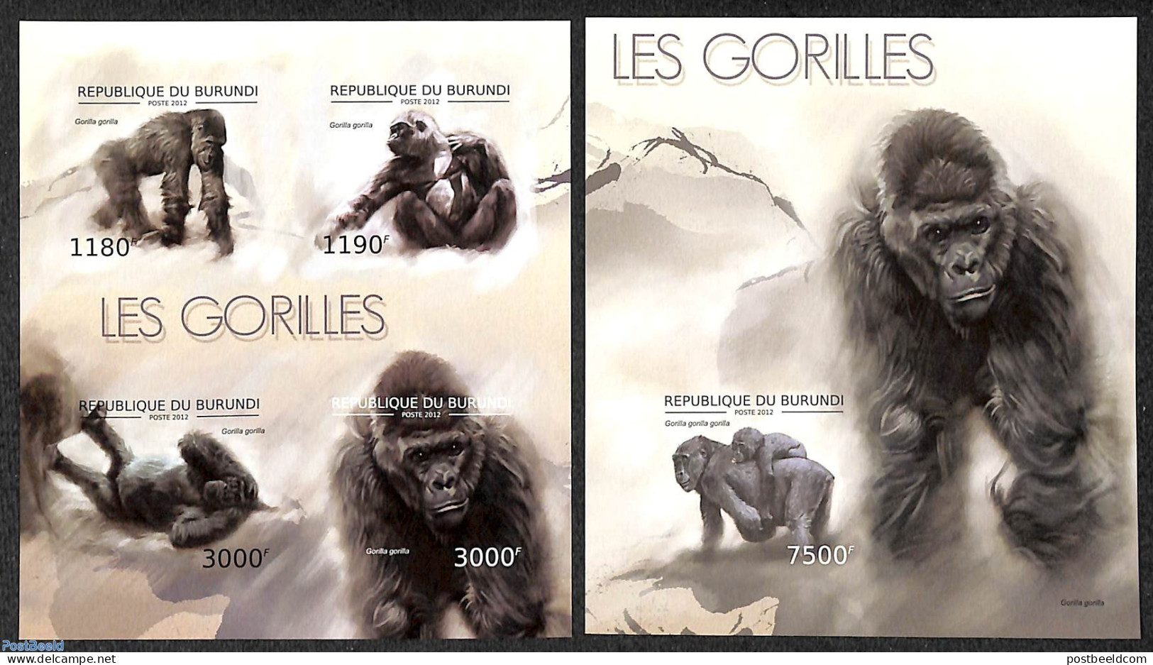 Burundi 2012 Gorilla's  2 S/s, Imperforated, Mint NH, Nature - Monkeys - Other & Unclassified