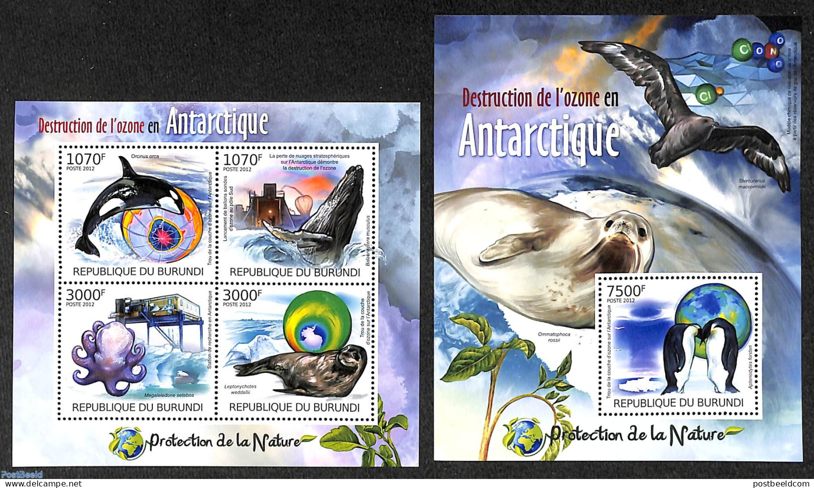 Burundi 2012 Ozon Layer Destruction Antarctica  2 S/s, Mint NH, Nature - Science - Environment - Penguins - Sea Mammal.. - Protezione Dell'Ambiente & Clima