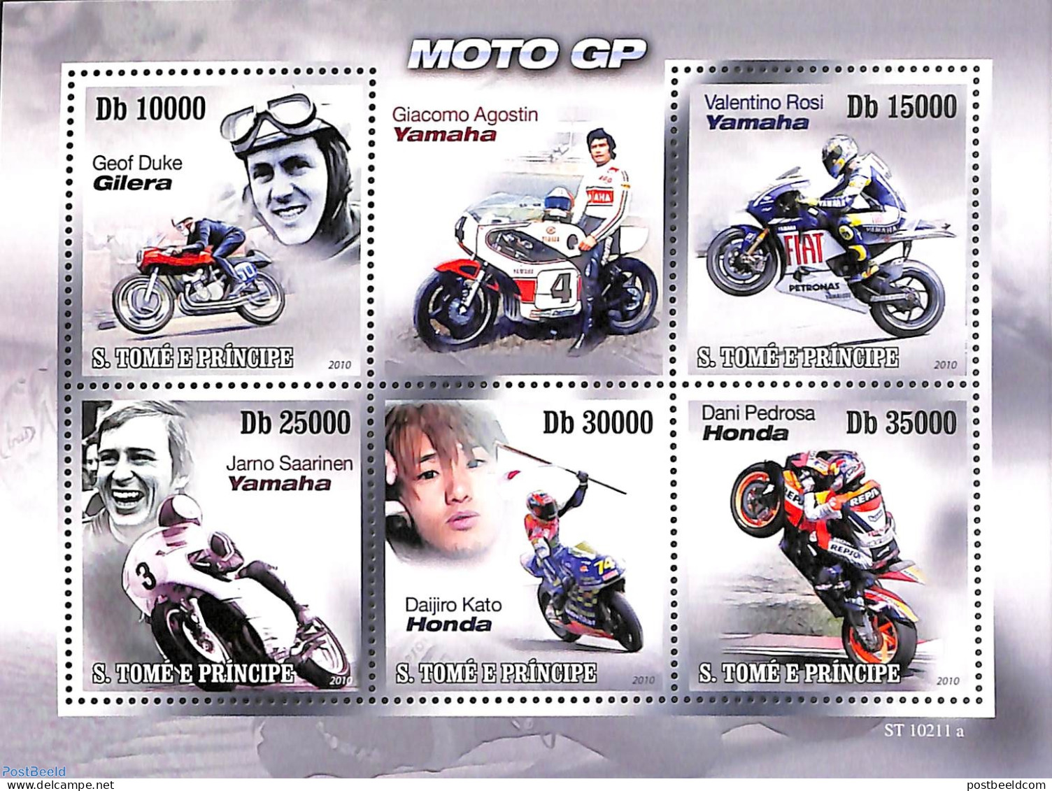 Sao Tome/Principe 2010 Moto GP 5v M/s, Mint NH, Transport - Motorcycles - Motorräder