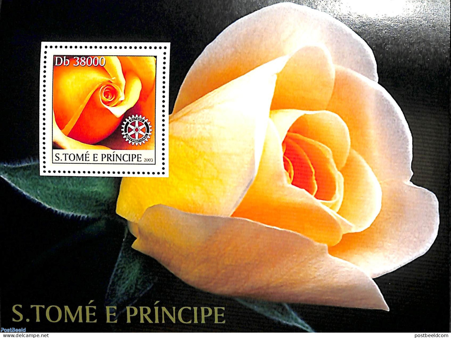 Sao Tome/Principe 2003 Roses, Rotary S/s, Mint NH, Nature - Various - Flowers & Plants - Roses - Rotary - Rotary, Lions Club