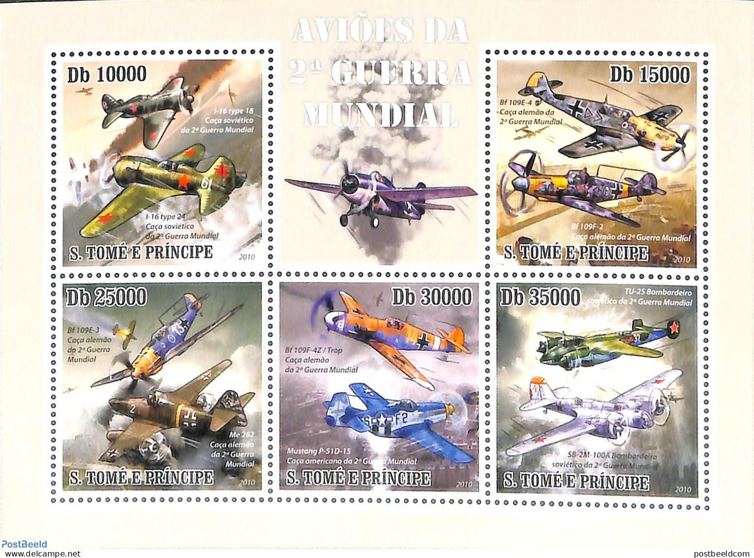 Sao Tome/Principe 2010 War Planes 5v M/s, Mint NH, History - Transport - World War II - Aircraft & Aviation - WW2