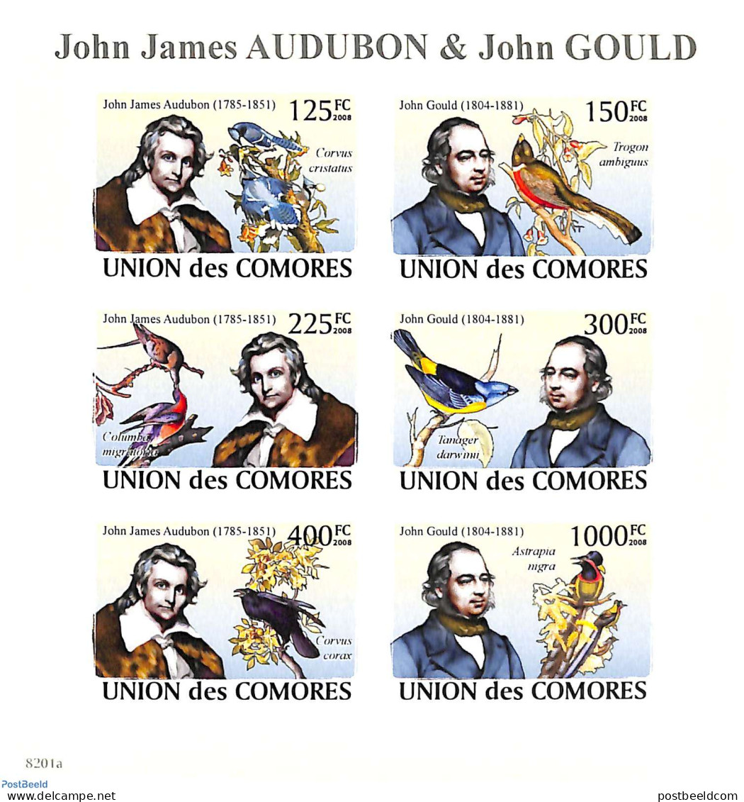Comoros 2008 J.J. Audubon 6v M/s, Imperforated, Mint NH, Nature - Birds - Komoren (1975-...)