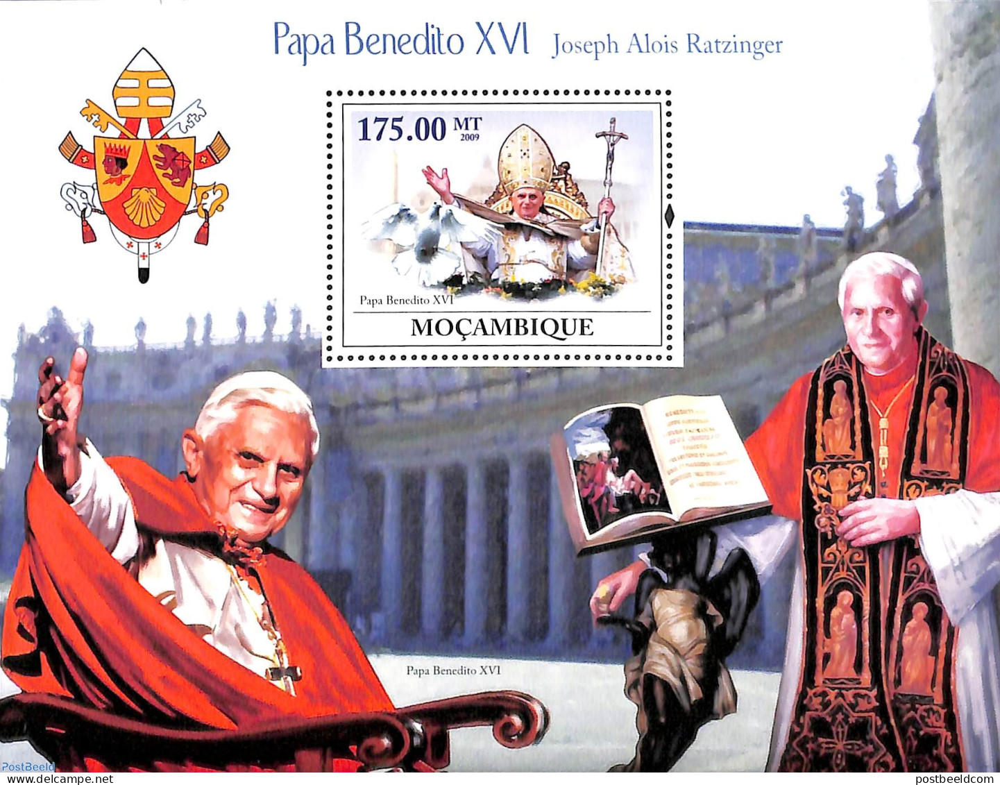 Mozambique 2009 Pope Benedict XVI S/s, Mint NH, Religion - Pope - Papes