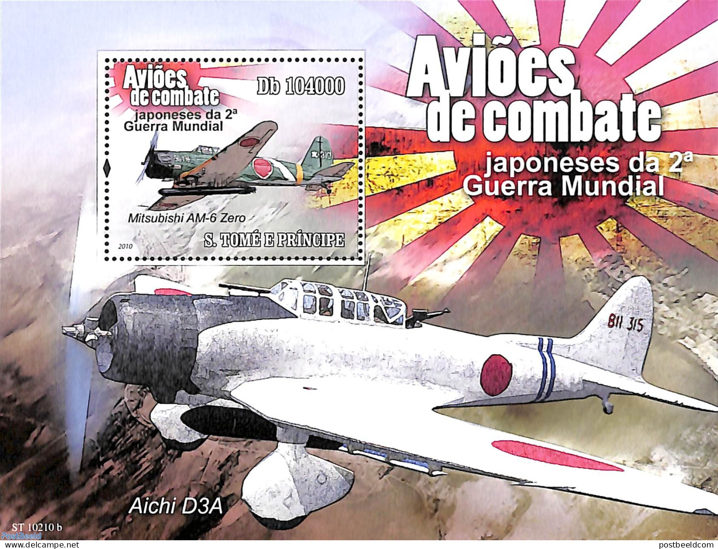 Sao Tome/Principe 2010 Japanese War Planes WWII S/s, Mint NH, History - Transport - World War II - Aircraft & Aviation - Guerre Mondiale (Seconde)