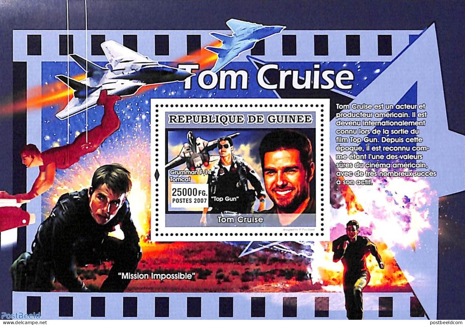 Guinea, Republic 2007 Tom Cruise S/s, Mint NH, Performance Art - Transport - Movie Stars - Aircraft & Aviation - Schauspieler
