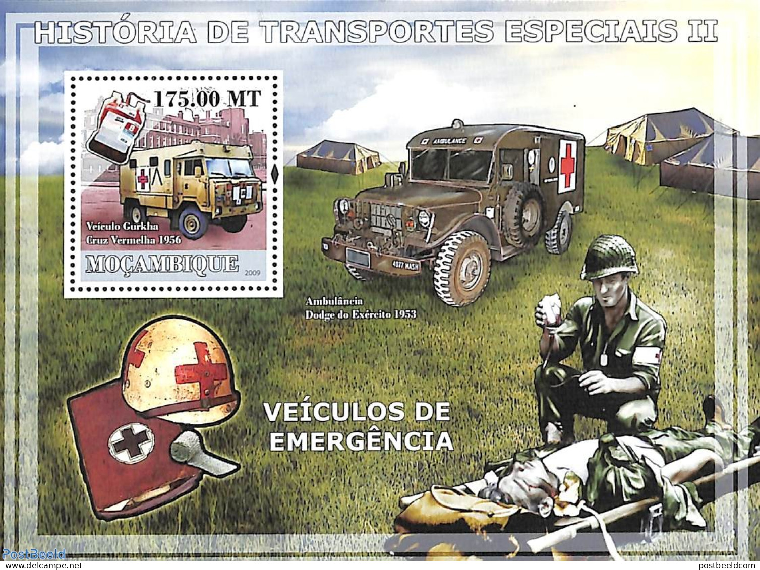 Mozambique 2009 Army Ambulance S/s, Mint NH, Health - Transport - Red Cross - Automobiles - Croix-Rouge
