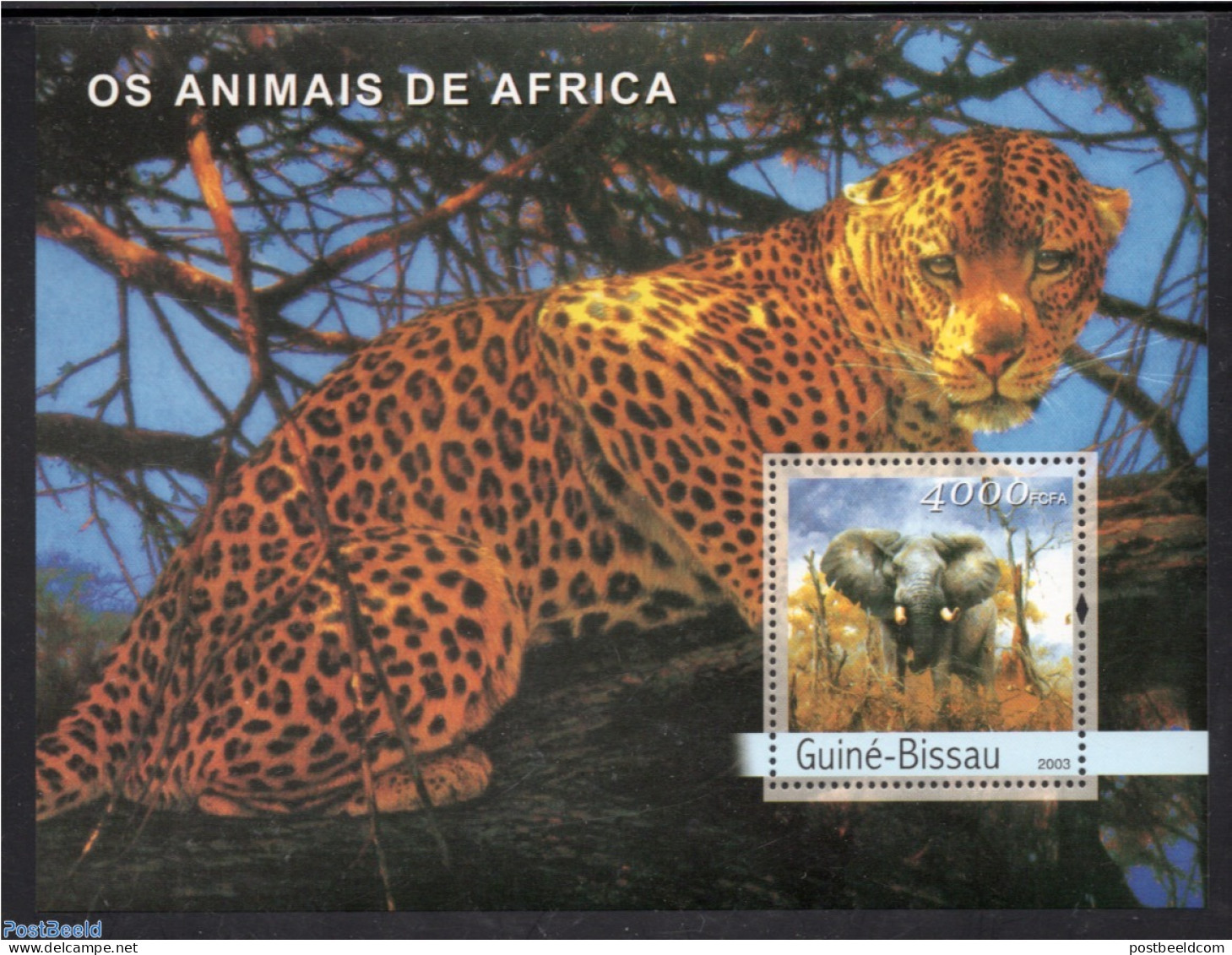 Guinea Bissau 2003 Animals From Africa S/s, Mint NH, Nature - Animals (others & Mixed) - Cat Family - Elephants - Wild.. - Guinea-Bissau
