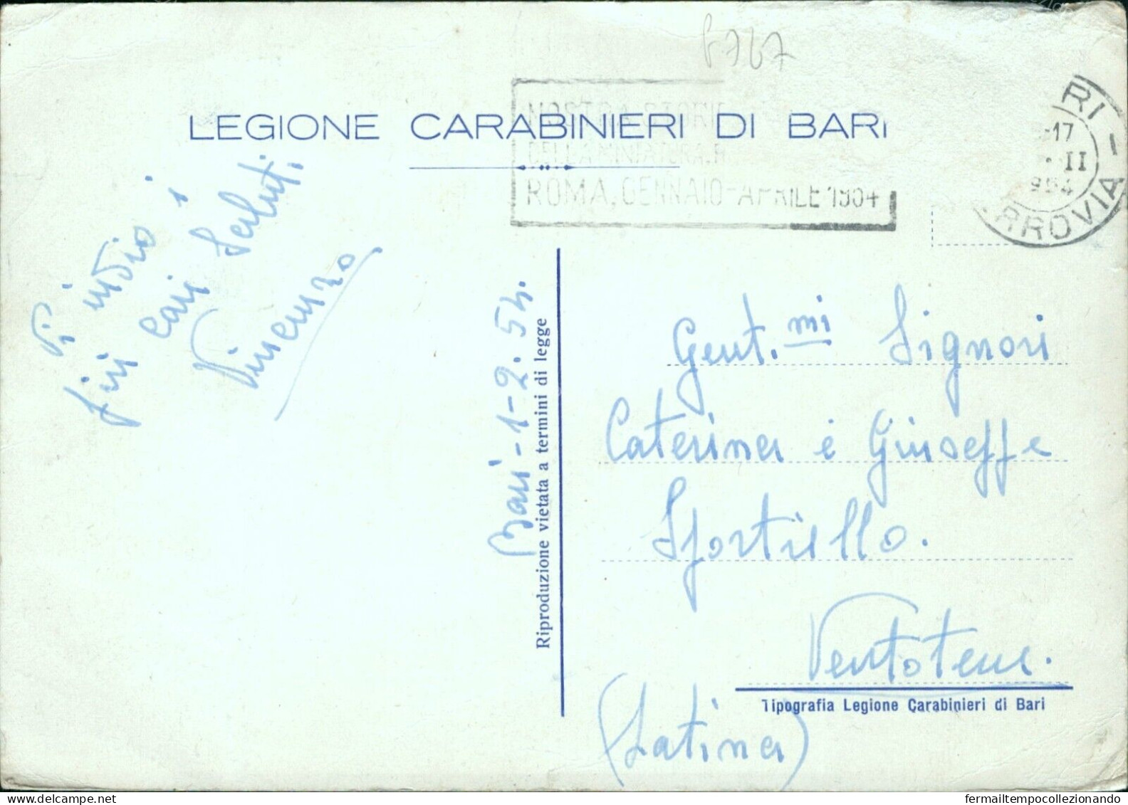 G767 Cartolina Caserma Bergia Dei Carabinieri Di Bari Puglia - Bari