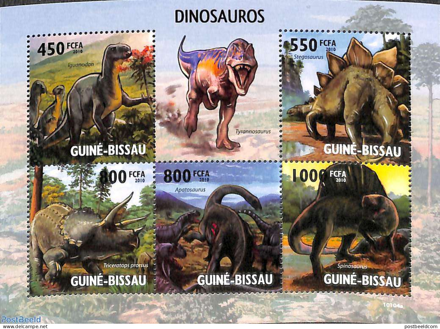 Guinea Bissau 2010 Dinosaurs 5v M/s, Mint NH, Nature - Prehistoric Animals - Préhistoriques