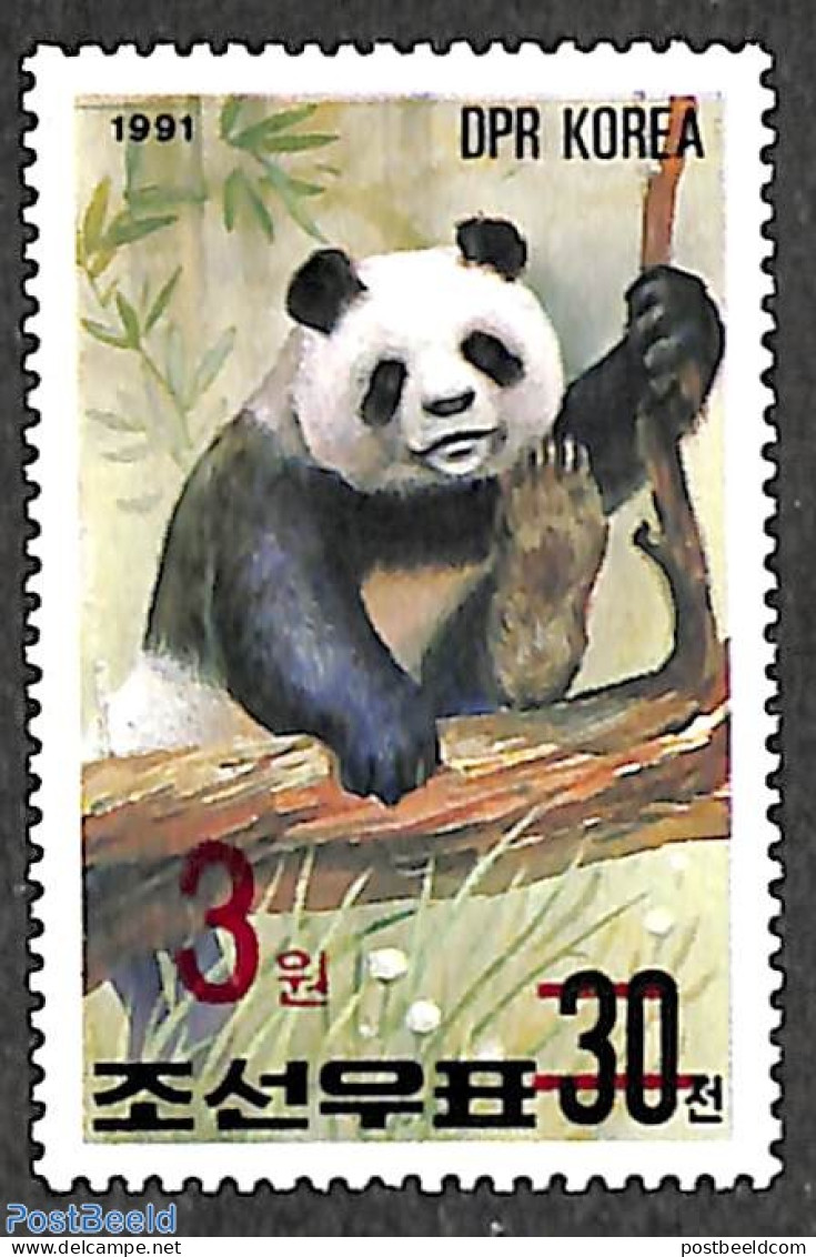 Korea, North 2006 Panda 3W On 30ch Red Overprint, Stamp Out Of Set, Mint NH, Nature - Animals (others & Mixed) - Corée Du Nord