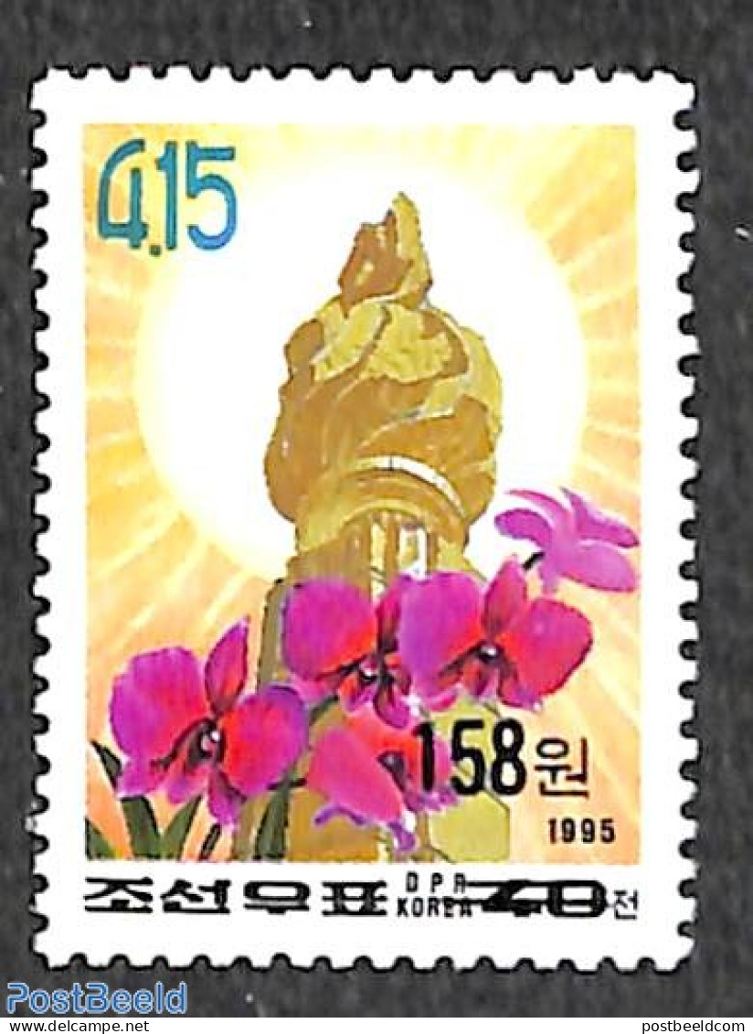 Korea, North 2006 158W On 40ch Overprint, Stamp Out Of Set, Mint NH, Nature - Flowers & Plants - Orchids - Art - Sculp.. - Escultura