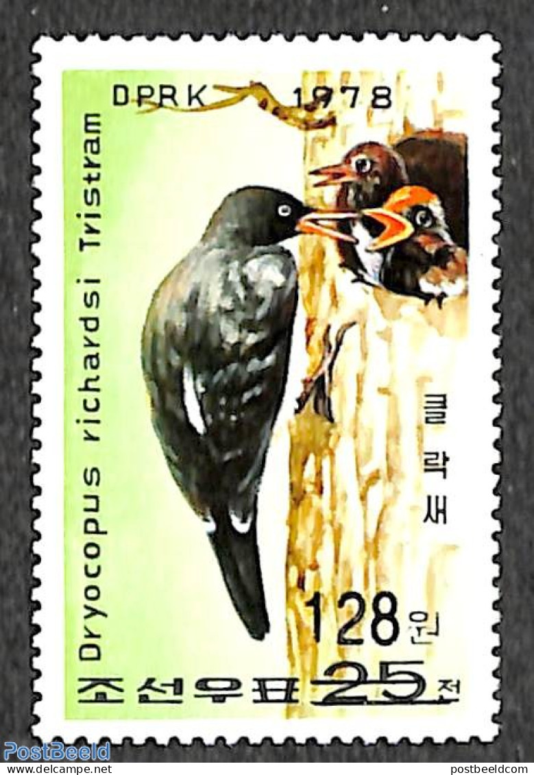 Korea, North 2006 Woodpecker 128W On 25ch Overprint, Stamp Out Of Set, Mint NH, Nature - Birds - Corée Du Nord
