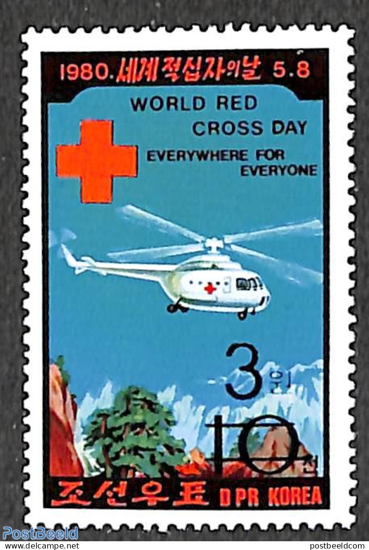 Korea, North 2006 3W On 10ch Overprint, Stamp Out Of Set, Mint NH, Health - Transport - Red Cross - Helicopters - Croce Rossa