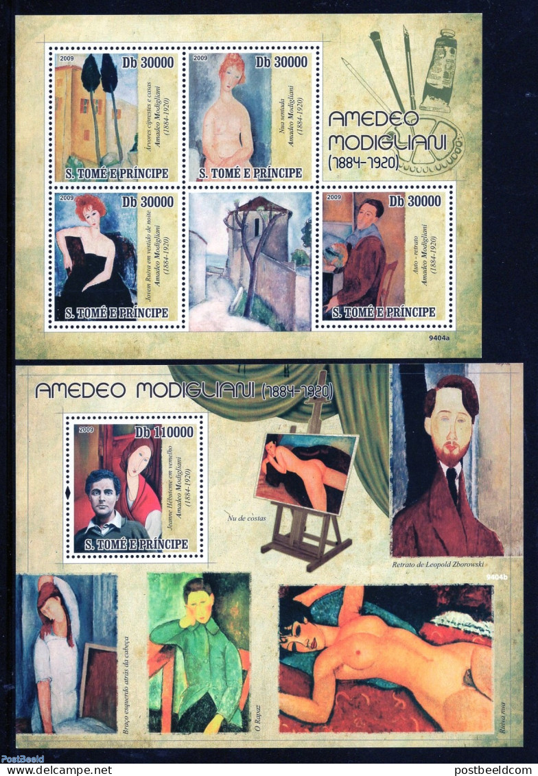 Sao Tome/Principe 2009 Amadeo Modigliani 2 S/s, Mint NH, Art - Amedeo Modigliani - Modern Art (1850-present) - Nude Pa.. - Sao Tome En Principe
