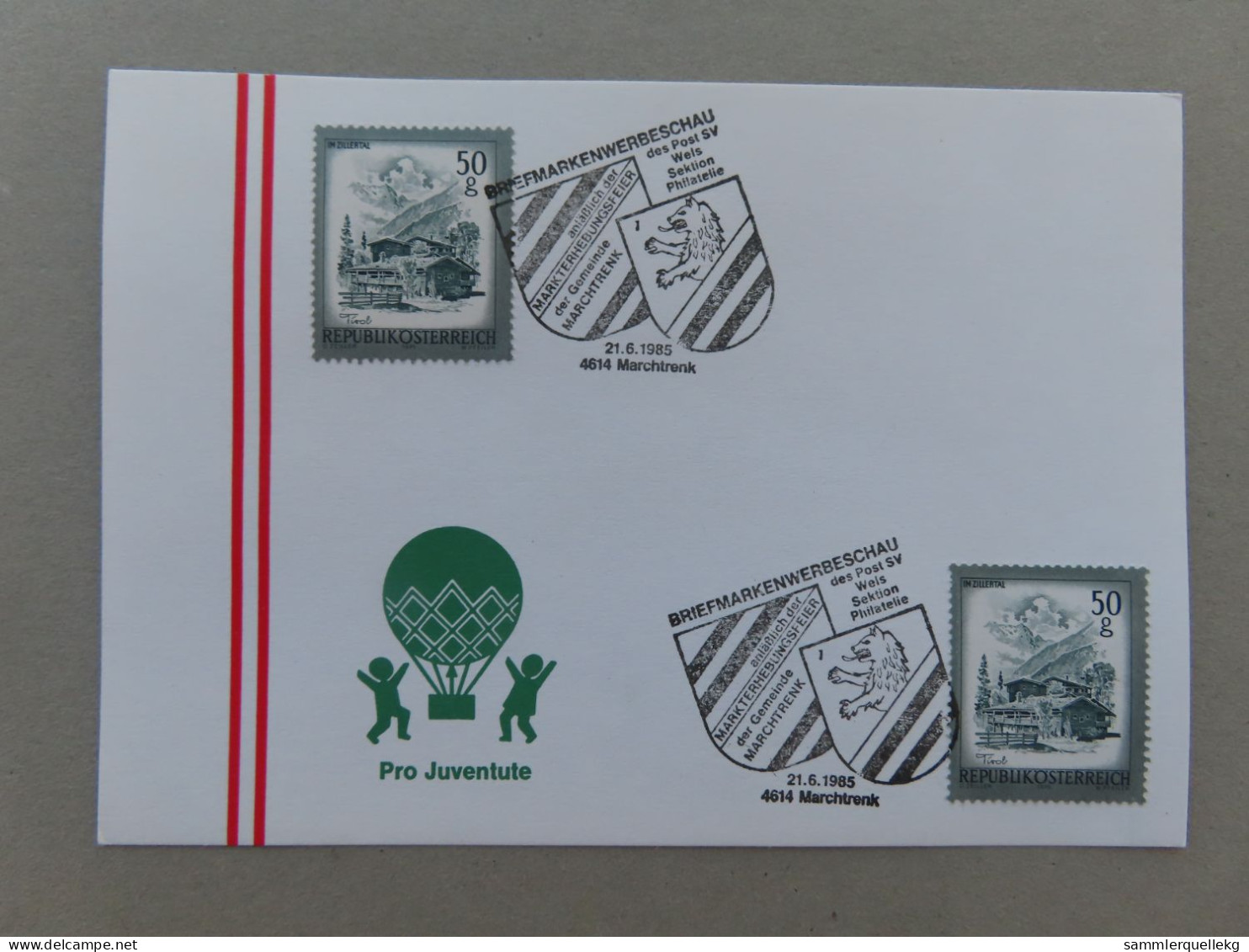 Österreich Pro Juventute - Mit Sonderstempel 21. 6. 1985 Marchtrenk, Markerhebungs Feier Machtrenk (Nr.1075) - Other & Unclassified