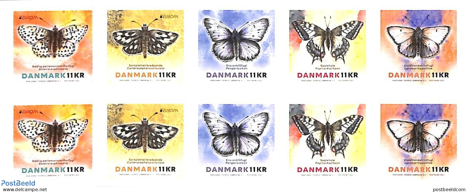 Denmark 2021 Europa, Butterflies Booklet S-a, Mint NH, History - Nature - Europa (cept) - Butterflies - Stamp Booklets - Unused Stamps