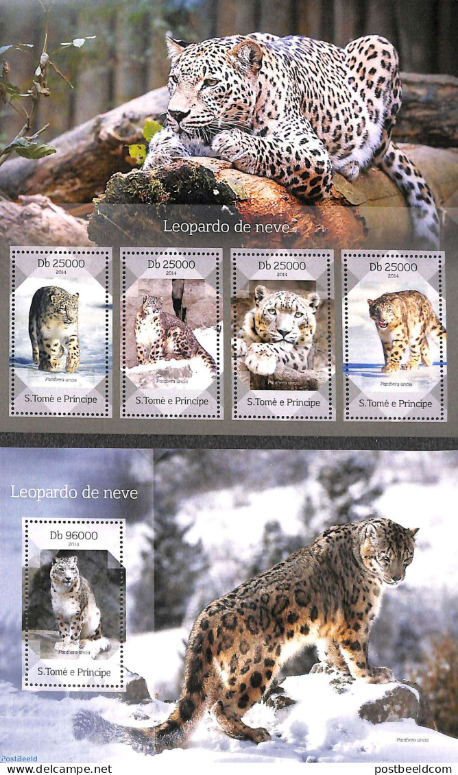 Sao Tome/Principe 2015 Snow Leopards 2 S/s, Mint NH, Nature - Cat Family - Sao Tome And Principe