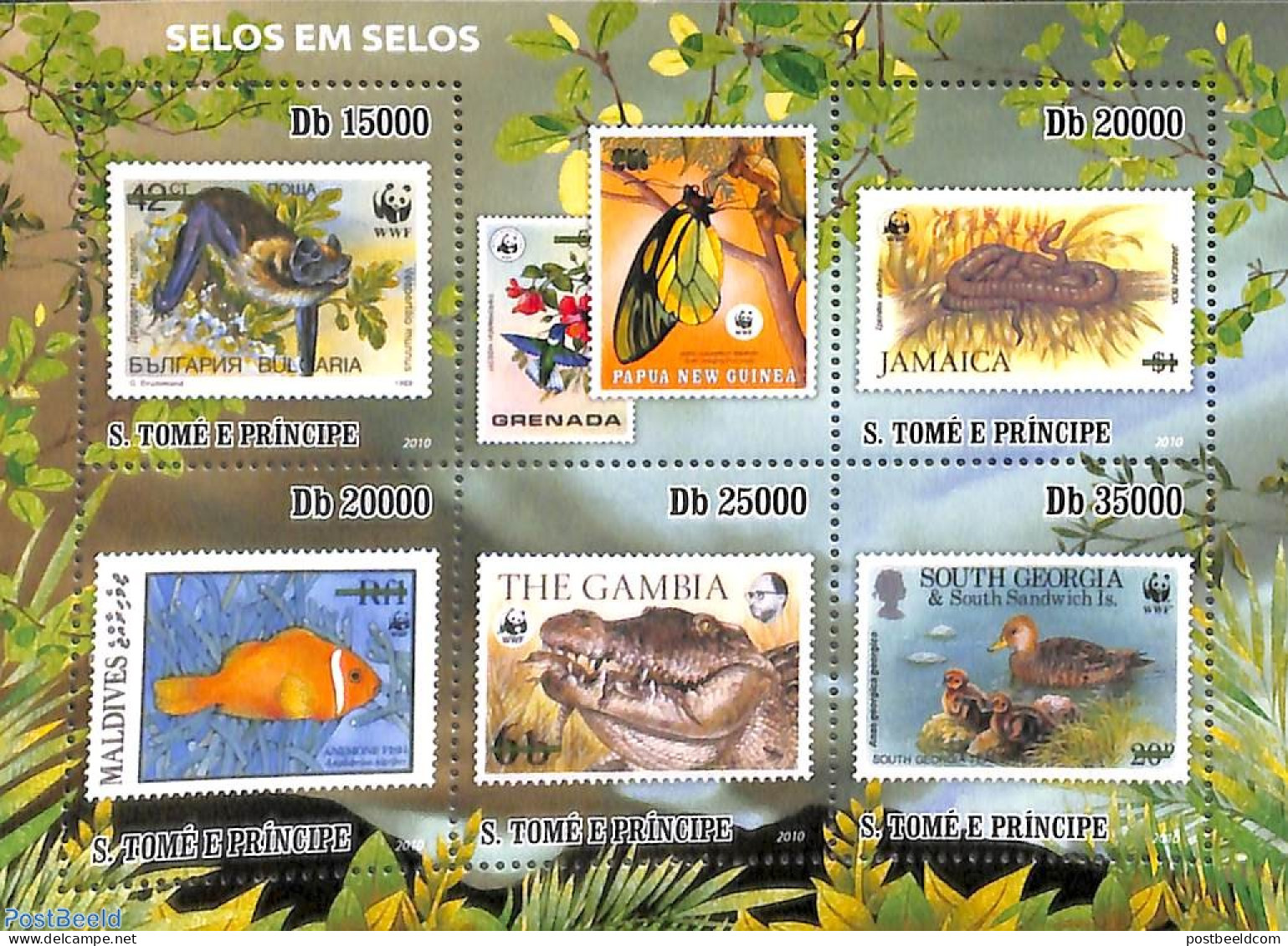 Sao Tome/Principe 2010 WWF Stamps 6v M/s, Mint NH, Nature - Bats - Butterflies - Ducks - Fish - Snakes - World Wildlif.. - Poissons