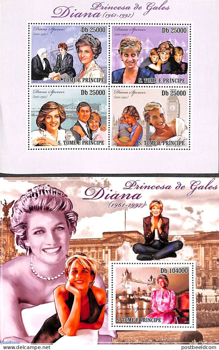 Sao Tome/Principe 2010 Princess Diana 2 S/s, Mint NH, History - Charles & Diana - Kings & Queens (Royalty) - Art - Bri.. - Royalties, Royals