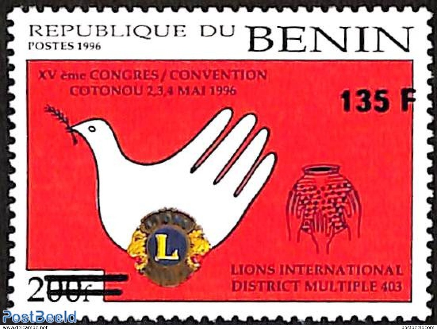 Benin 1998 International Lions Club, Overprint, Mint NH, Nature - Various - Birds - Lions Club - Pigeons - Ungebraucht