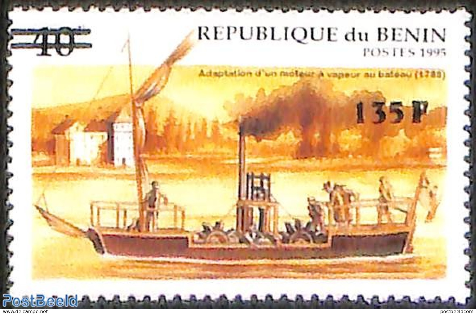 Benin 2000 Adaptation Of A Steam Engine To The Boat, Overprint, Mint NH, Nature - Transport - Water, Dams & Falls - Sh.. - Unused Stamps