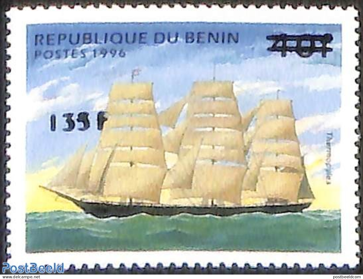 Benin 2000 Sailboat, Overprint, Mint NH, Sport - Transport - Sailing - Ships And Boats - Ungebraucht