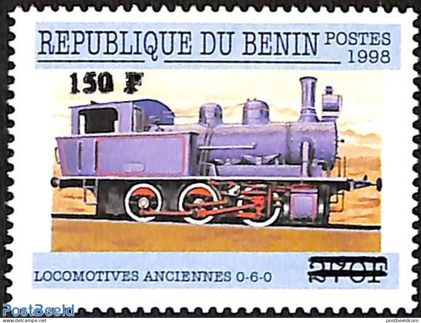 Benin 2000 Ancient Locomotive, Overprint, Mint NH, Transport - Railways - Ongebruikt