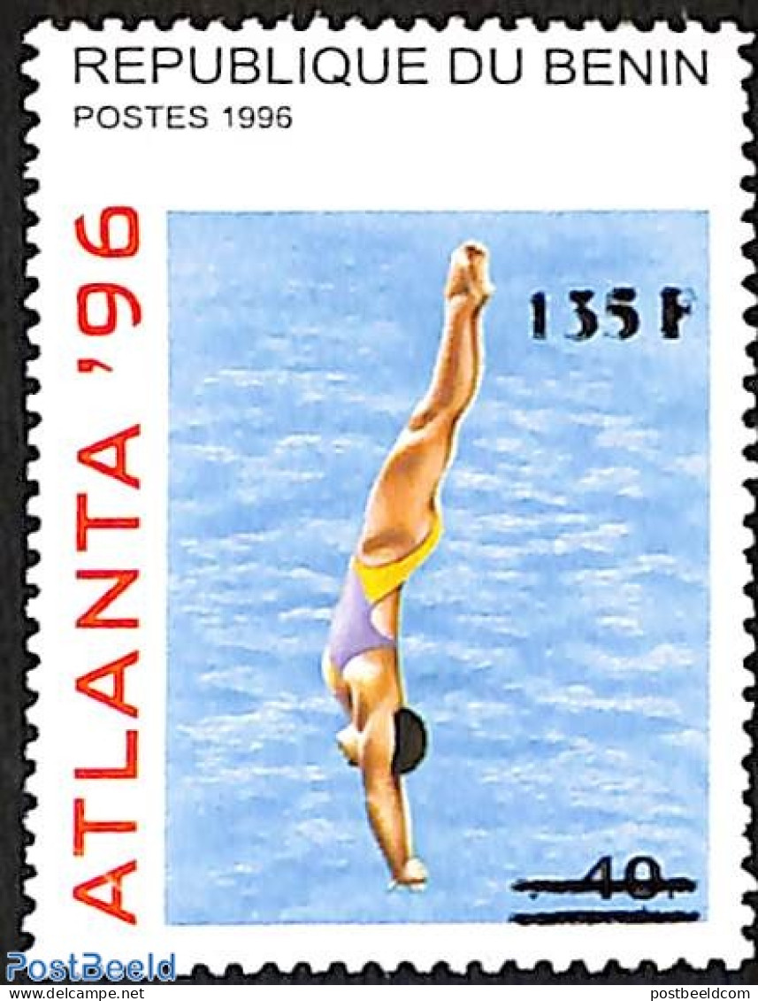 Benin 2000 Olympic Games, Atlanta, Swimming, Overprint, Mint NH, Sport - Olympic Games - Swimming - Unused Stamps