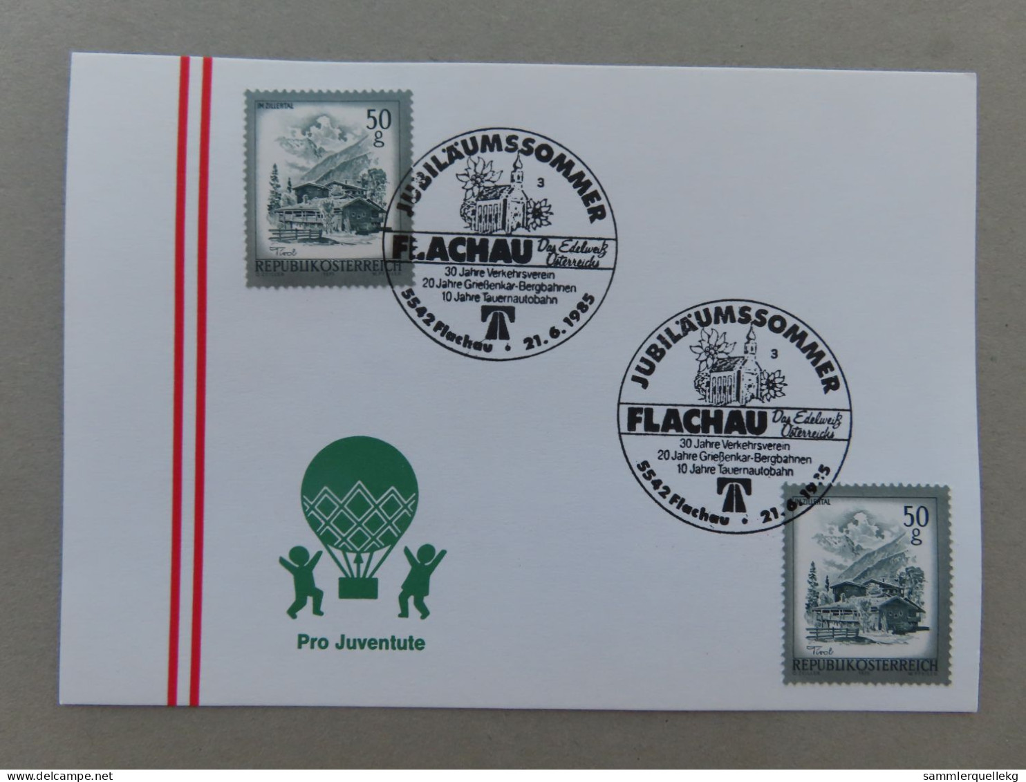 Österreich Pro Juventute - Mit Sonderstempel 21. 6. 1985 Flachau, Jubiläums Sommer Flachau (Nr.1076) - Autres & Non Classés