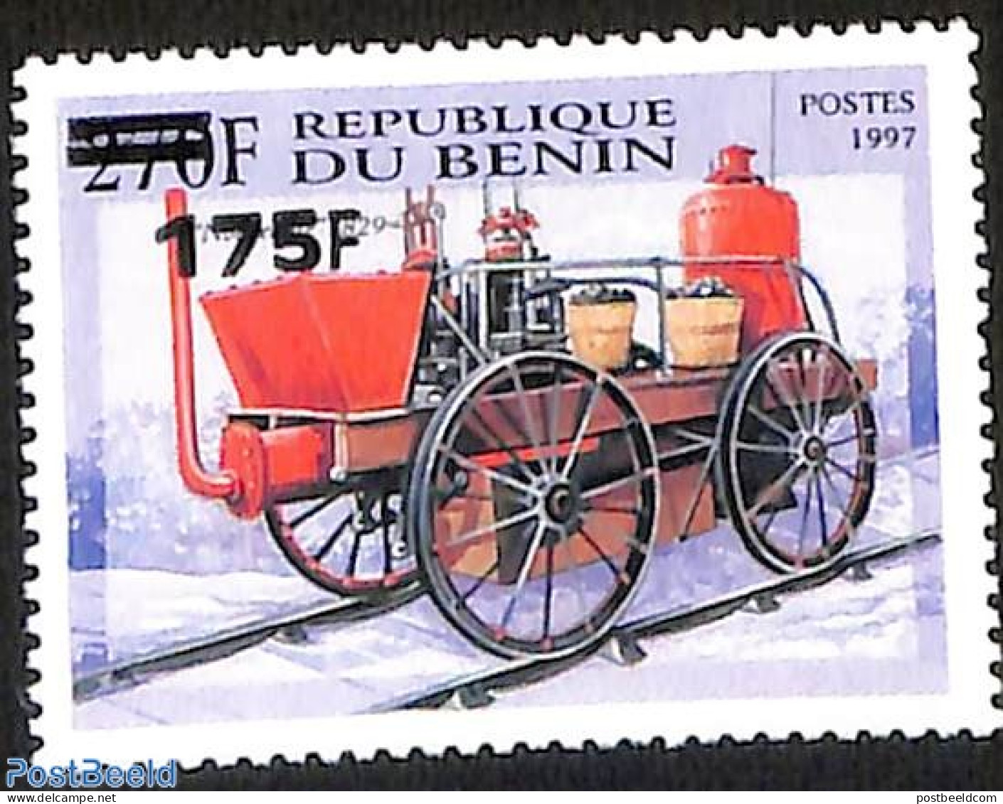 Benin 2005 Fire Engine, Train, Railways, Overprint, Mint NH, Transport - Fire Fighters & Prevention - Railways - Unused Stamps