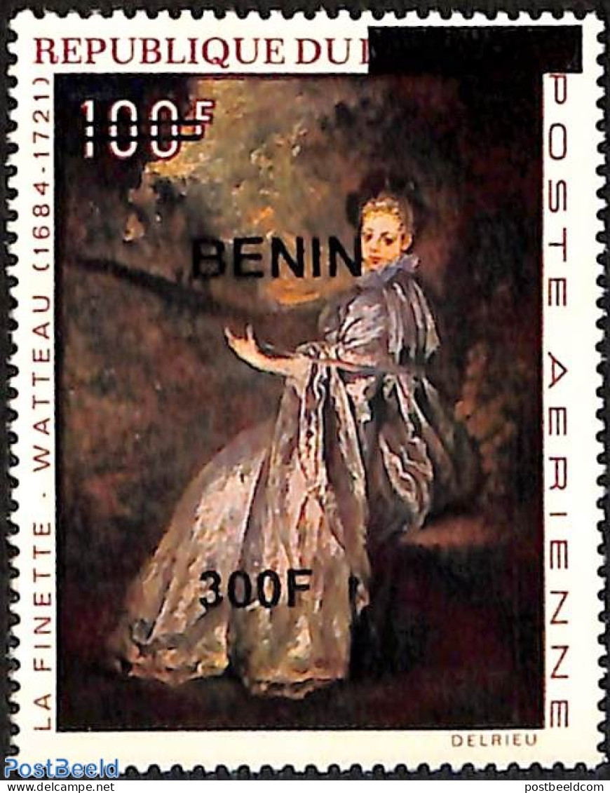 Benin 2008 Painting Of La Finette, Watteau, Overprint, Mint NH, Art - Paintings - Neufs