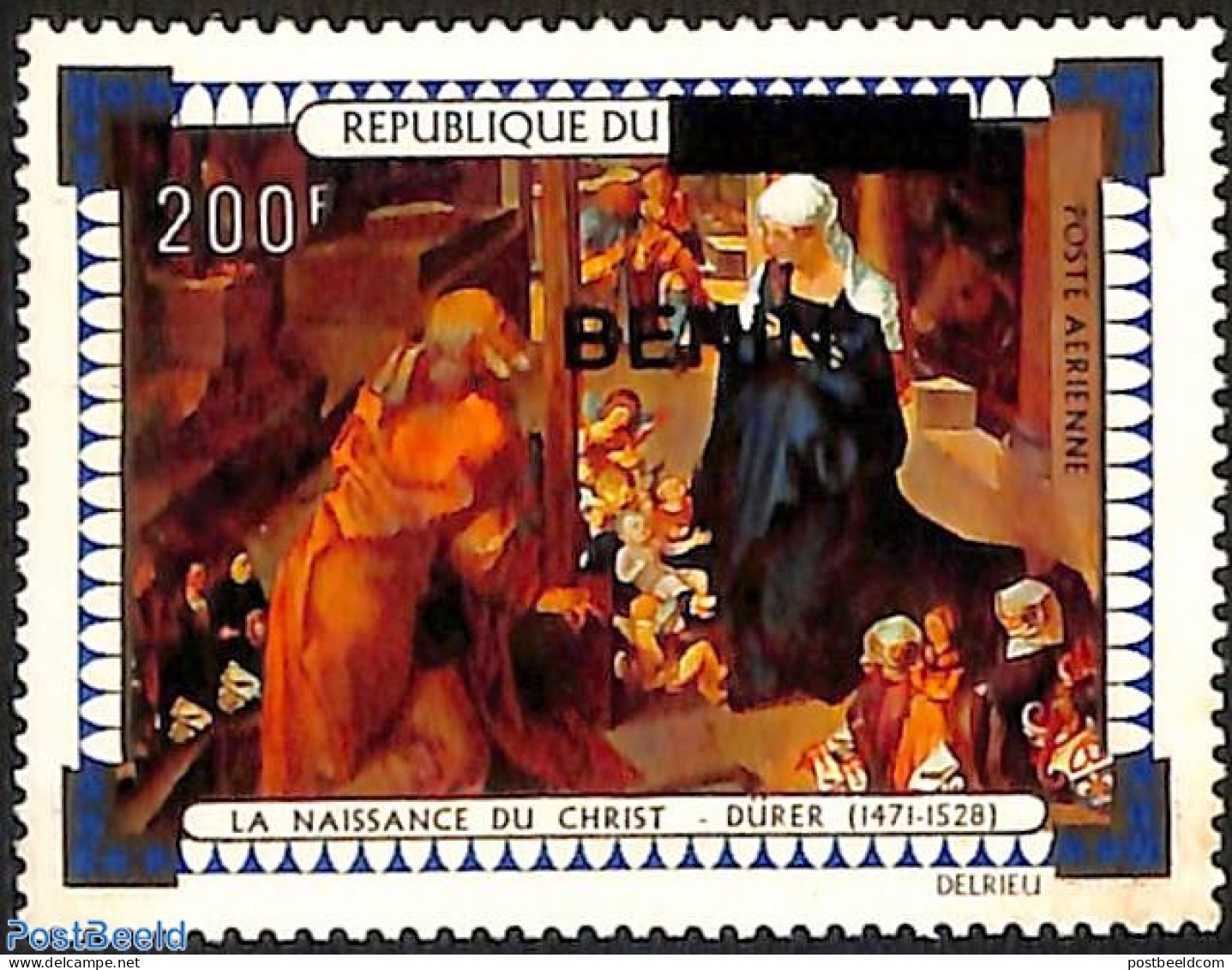 Benin 2008 Painting Of The Birth Of Christ By Dürer, Overprint, Mint NH, Art - Paintings - Unused Stamps