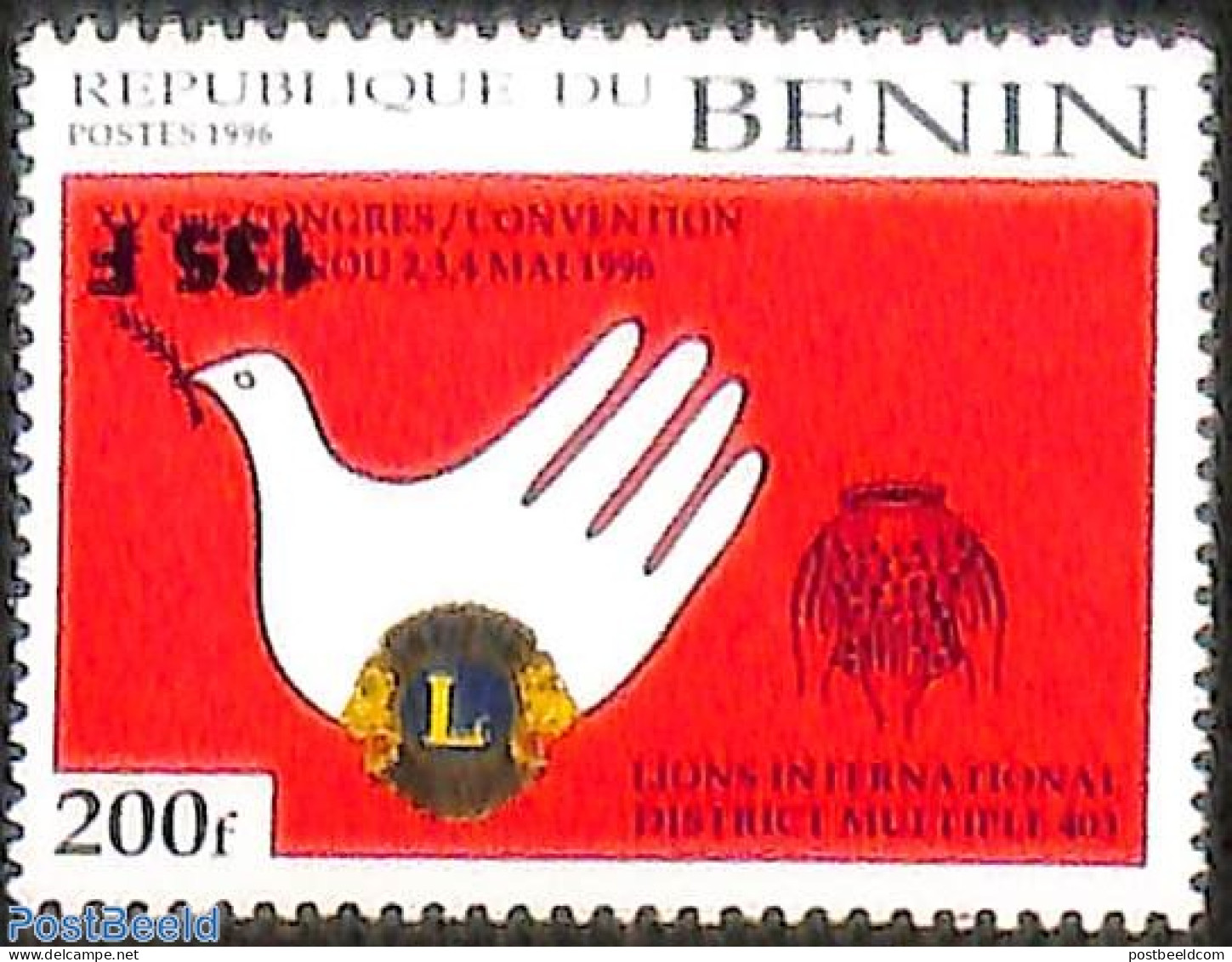 Benin 2000 Lions Club, Inverted Overprint, Mint NH, Nature - Various - Birds - Lions Club - Pigeons - Nuovi