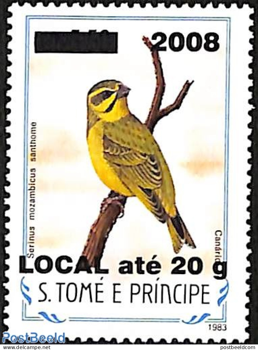 Sao Tome/Principe 2008 Serinus Mozambicus Santhome, Overprint, Mint NH, Nature - Birds - Sao Tome En Principe