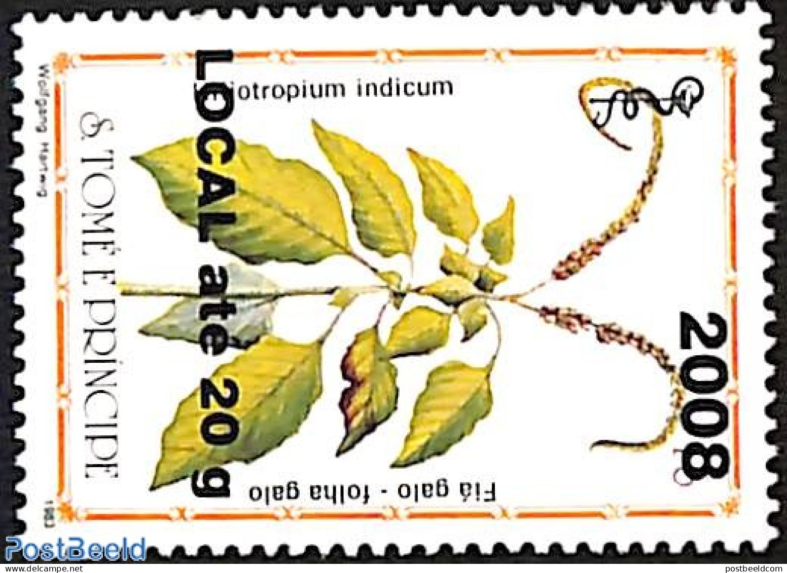 Sao Tome/Principe 2008 Heliotropium Indicum, Overprint, Mint NH, Nature - Flowers & Plants - São Tomé Und Príncipe
