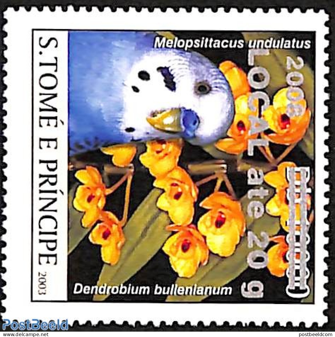 Sao Tome/Principe 2008 Melopsittacus Undulatus, Parakeet, Overprint, Mint NH, Nature - Birds - Flowers & Plants - Sao Tome En Principe