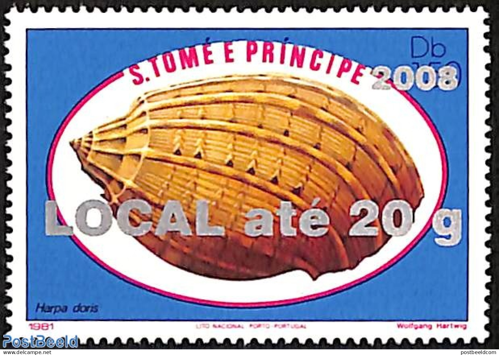 Sao Tome/Principe 2008 Harpa Doris Shell, Overprint, Mint NH, Nature - Shells & Crustaceans - Maritiem Leven