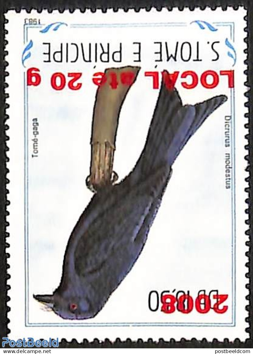 Sao Tome/Principe 2008 Dicrurus Modestus, Overprint, Mint NH, Nature - Birds - São Tomé Und Príncipe