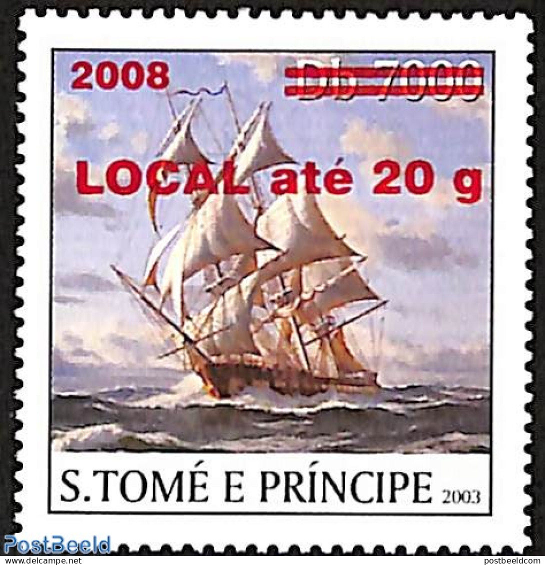 Sao Tome/Principe 2008 Ship, Overprint, Mint NH, Nature - Transport - Water, Dams & Falls - Ships And Boats - Ships