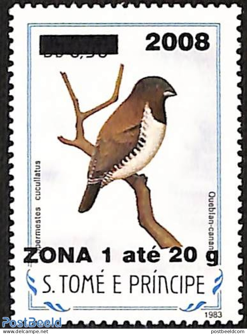 Sao Tome/Principe 2008 Spermestes Cucullatus, Overprint, Mint NH, Nature - Birds - São Tomé Und Príncipe