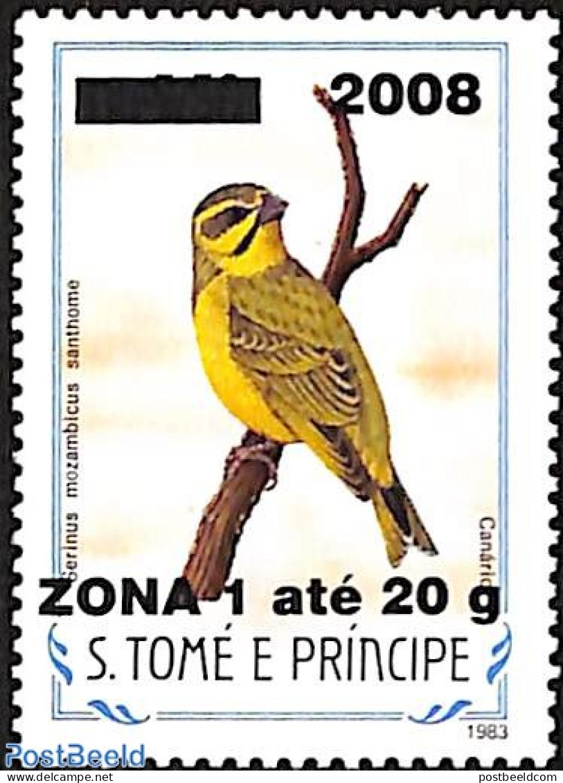 Sao Tome/Principe 2008 Serinus Mozambicus Santhome, Overprint, Mint NH, Nature - Birds - Sao Tome En Principe