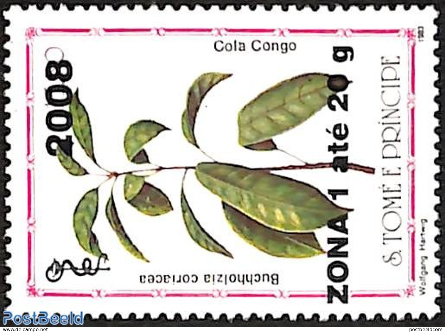 Sao Tome/Principe 2008 Buchholzia Coriacea, Overprint, Mint NH, Nature - Flowers & Plants - São Tomé Und Príncipe