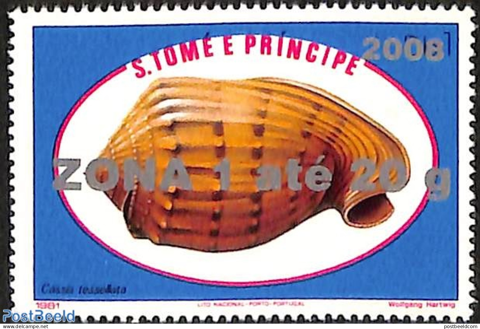 Sao Tome/Principe 2008 Cassis Tessellata Shell, Overprint, Mint NH, Nature - Shells & Crustaceans - Vita Acquatica
