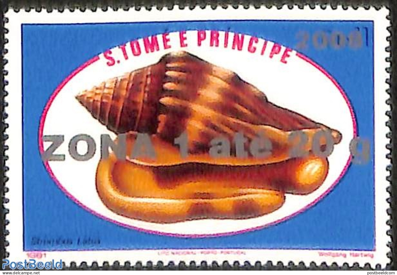 Sao Tome/Principe 2008 Strombus Latus Shell, Overprint, Mint NH, Nature - Shells & Crustaceans - Vita Acquatica